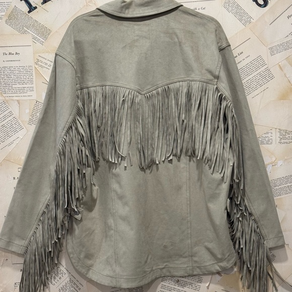 Free People Fringe Out Vegan Suede Jacket We The Free Pockets Smocked Green - Picture 6 of 6